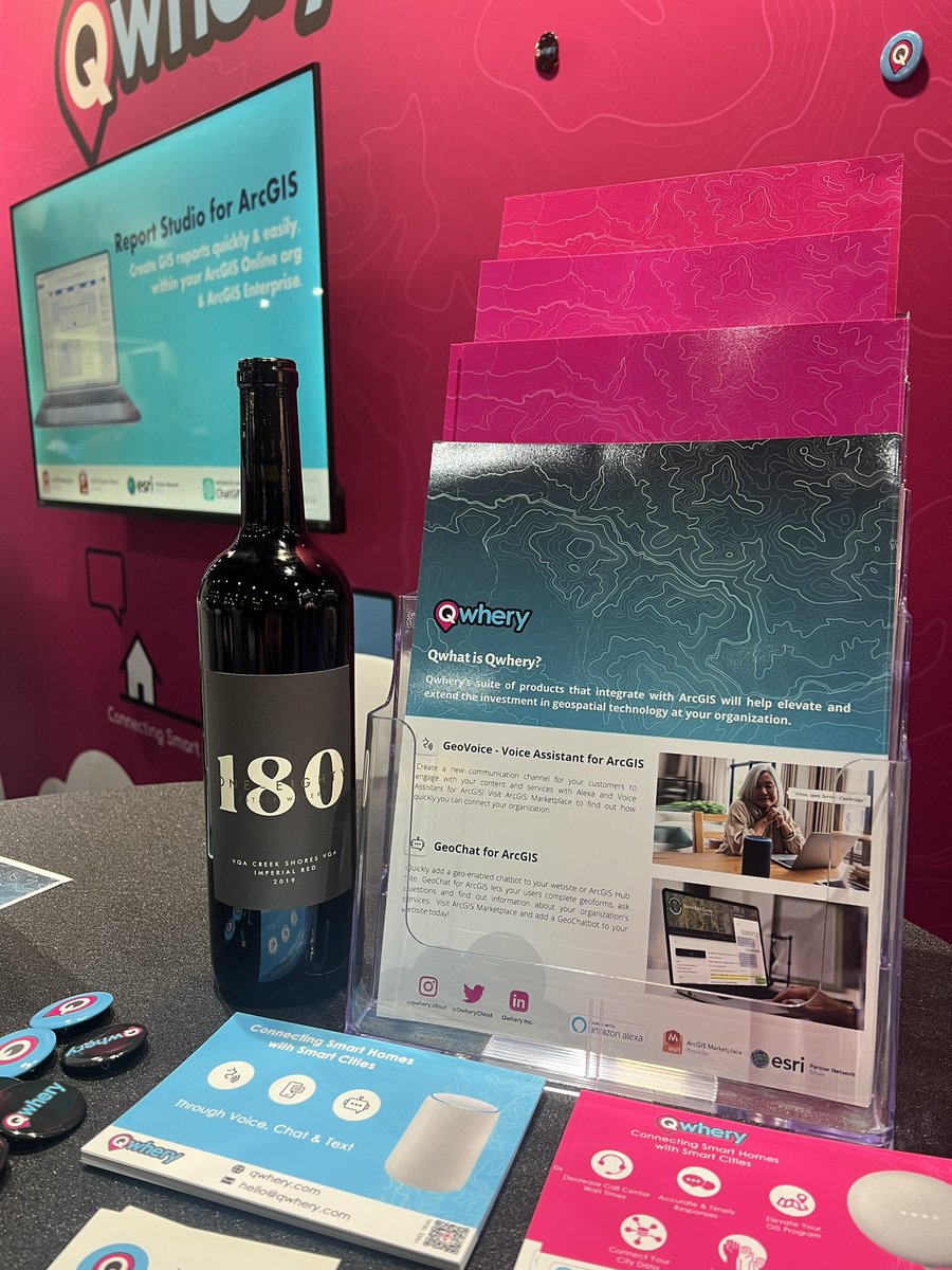 Visit our booth on Thursday at 10:30am, we’ll be demoing Voice Assistant, ChatGPT and Report Studio for ArcGIS and giving away a beautiful bottle of Imperial Red donated by <a href="/180wines/">180 Estate Winery</a> - Niagara Region, Ontario Canada #esriuc #esriuc2023