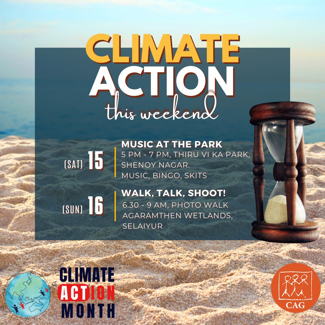 CAGChennai's tweet photo. Another weekend with #ClimateActionMonth 2023. This Saturday, join us at the Thiru Vi Ka Park, Shenoy Nagar, for an evening of music, skits & games. If you are a keen photographer, Join us on Sunday for a photo walk around the Agaramthen wetlands, Selaiyur. #ChennaiClimateAction. https://t.co/aECIrnoNTt