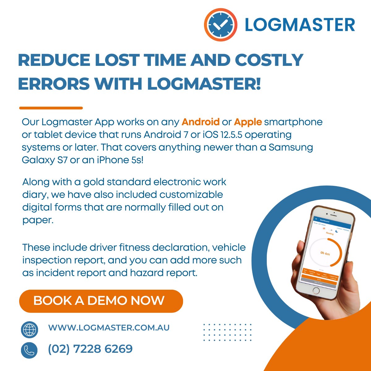 LogmasterAU's tweet image. Reduce lost time and costly errors with Logmaster! For more info visit logmaster.com.au or call us at  (02) 7228 6269. 🚚📲 #DigitalForms #HardwareCosts #Logmaster
