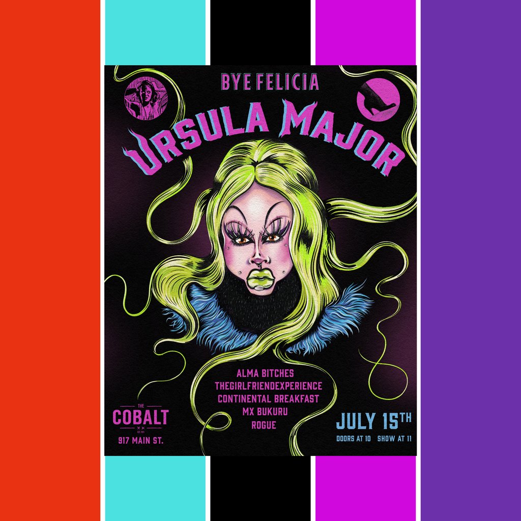 Don’t miss this unapologetically fierce night at the Cobalt on July 15th! Ursula Major, the sensational drag performer from Seattle &amp; Season 1 of Dragula, will grace us with her presence. Prepare to be enchanted by her fearless femmasculinity. 💪❤️ #ByeFeliciaYvr @TheCobalt_Van