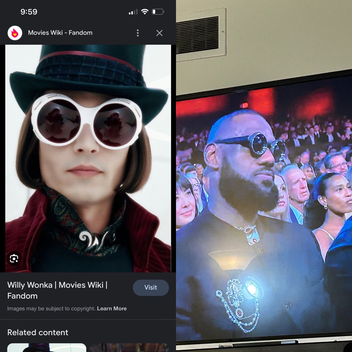 rileyzeiter's tweet photo. Just me? Or anyone else see it too? 
#bestmemes #willywonka #LEBRONJAMES #ESPYAwards https://t.co/z2aQc2BKLR