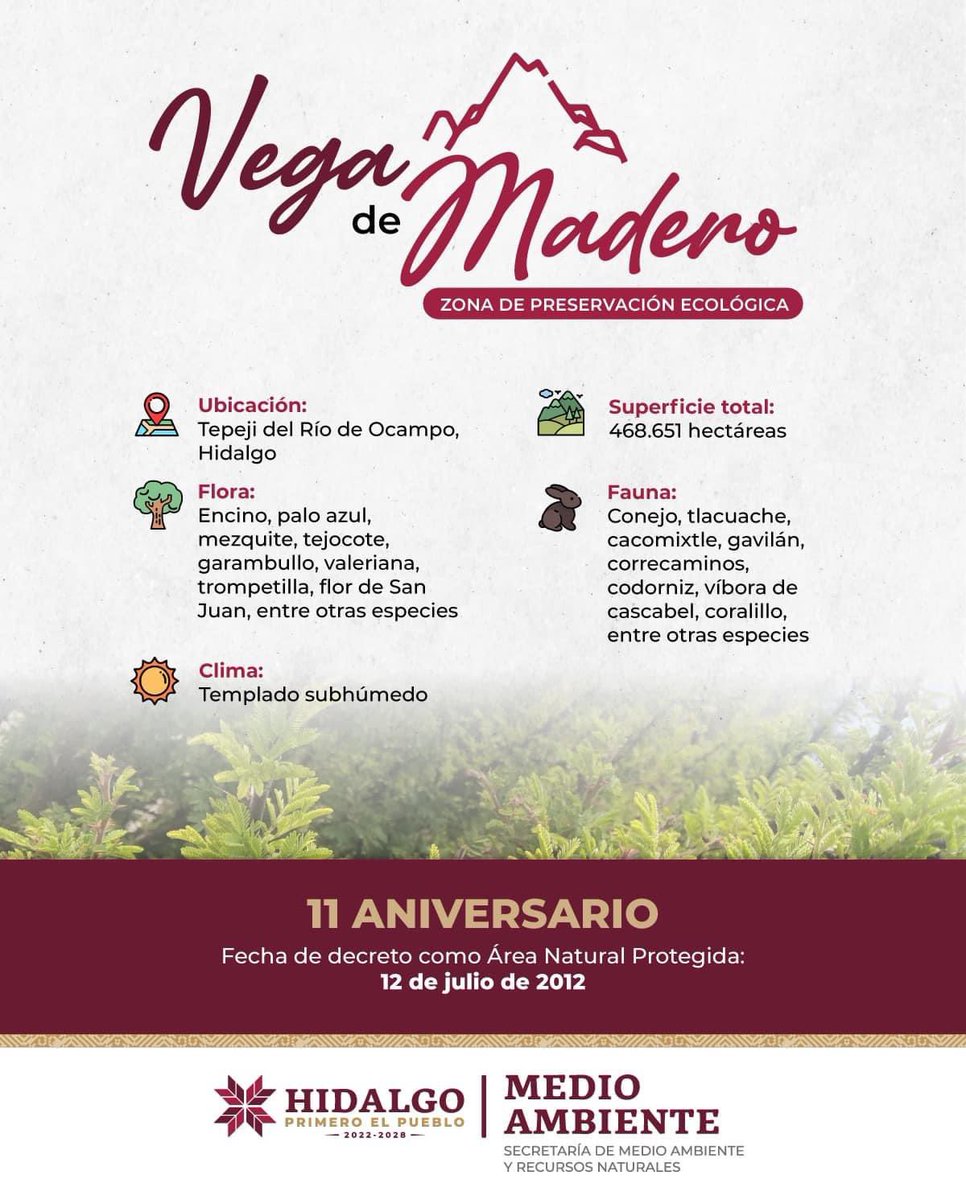 medioambiente_H's tweet photo. A propósito de la celebración del décimo primer aniversario de la 🎖️🌱🌎 Área Natural Protegida Vega de Madero, ubicada en el municipio de #Tepeji del Río de Ocampo. https://t.co/zJREIvwDw0