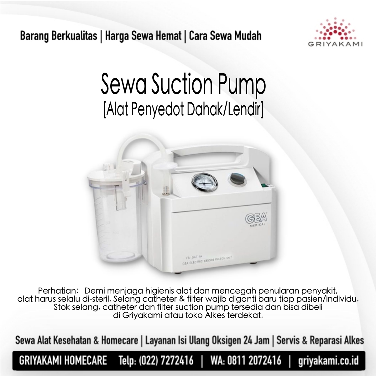 griyakamihc's tweet photo. Anda bisa dapatkan Harga Spesial Super Hemat mulai Harga Sewa Alat Kesehatan, Isi Ulang Oksigen, hingga biaya Transport! Info selengkapnya hubungi Griyakami Homecare Telp. 022-7272426 WA. 0811 2072 416 #sewaalkesmurah #refilloksigen24jam #sewakursiroda #sewabedpasien https://t.co/tDJQtOKKyQ