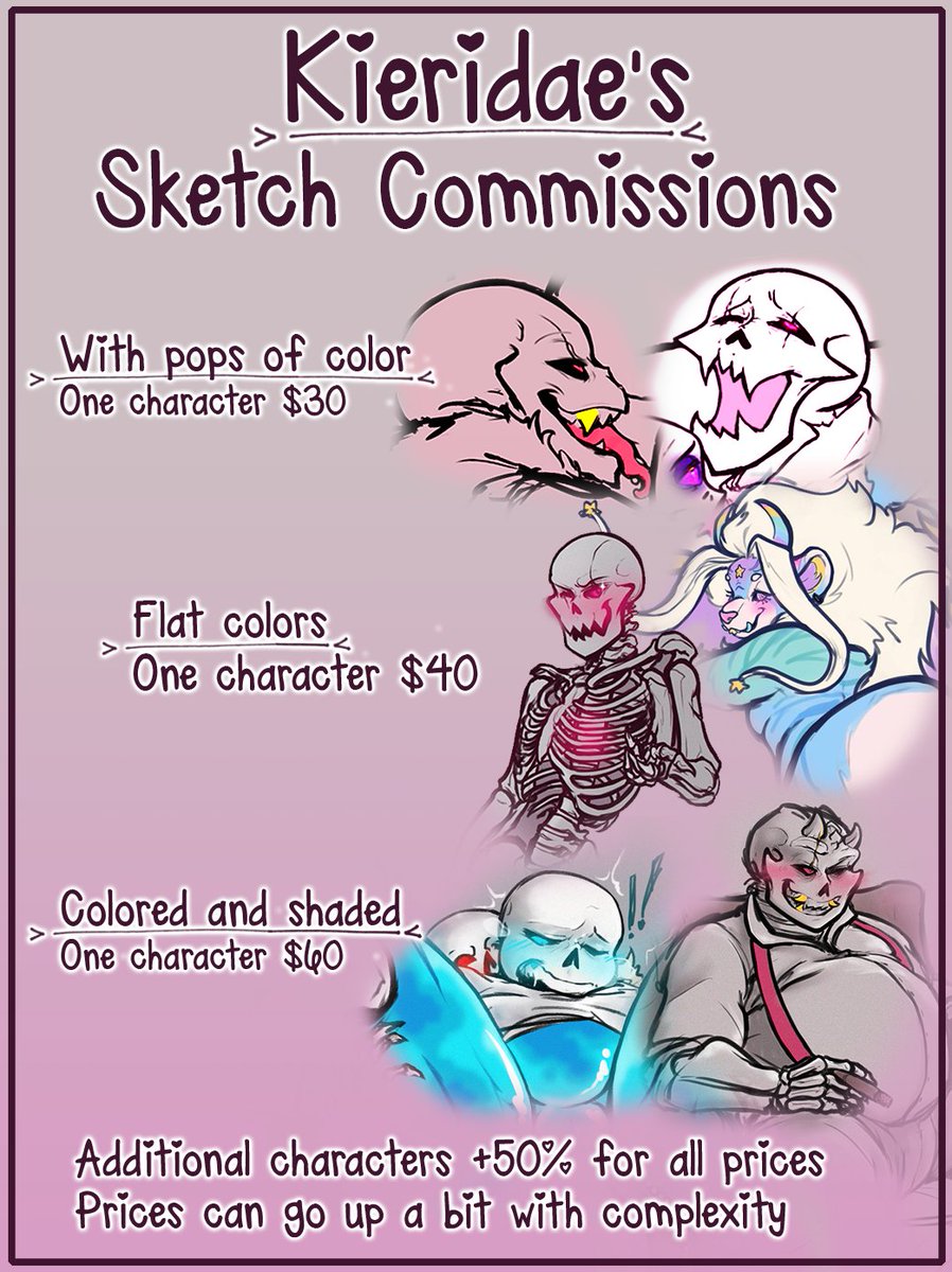 Hey hey, I am briefly opening up sketch commissions! I'm only taking a few slots, so DM me or shoot me an email before they all fill up. Thanks again for your support <3 

kieridae@outlook.com
furaffinity.net/user/kieridae