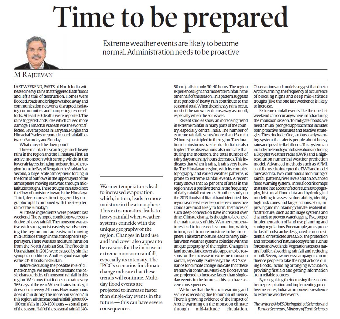 My opinion in @IndianExpress today on the recent floods in N India indianexpress.com/article/opinio… Causes, link to climate change & what we should do A strategy with more focus in science, climate resilient infrastructure & a mindset not to tamper our Nature. Read & RT @moesgoi