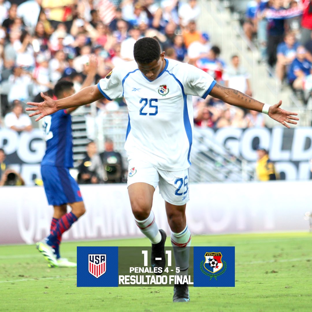 fepafut's tweet image. ¡SOMOS FINALISTASSS🇵🇦🇵🇦🤩🤩!

Desde el punto penal #PanamáMayor🇵🇦 venció a la Selección de Estados Unidos🇺🇸 y se clasifico a la final de la @GoldCup🏆

¡VAMOS EQUIPO🫡💪🏽!

Nos vemos en Los Ángeles😉.

🇺🇸1-1🇵🇦
⚽️Iván Anderson 99’

#TodosSomosPanamá