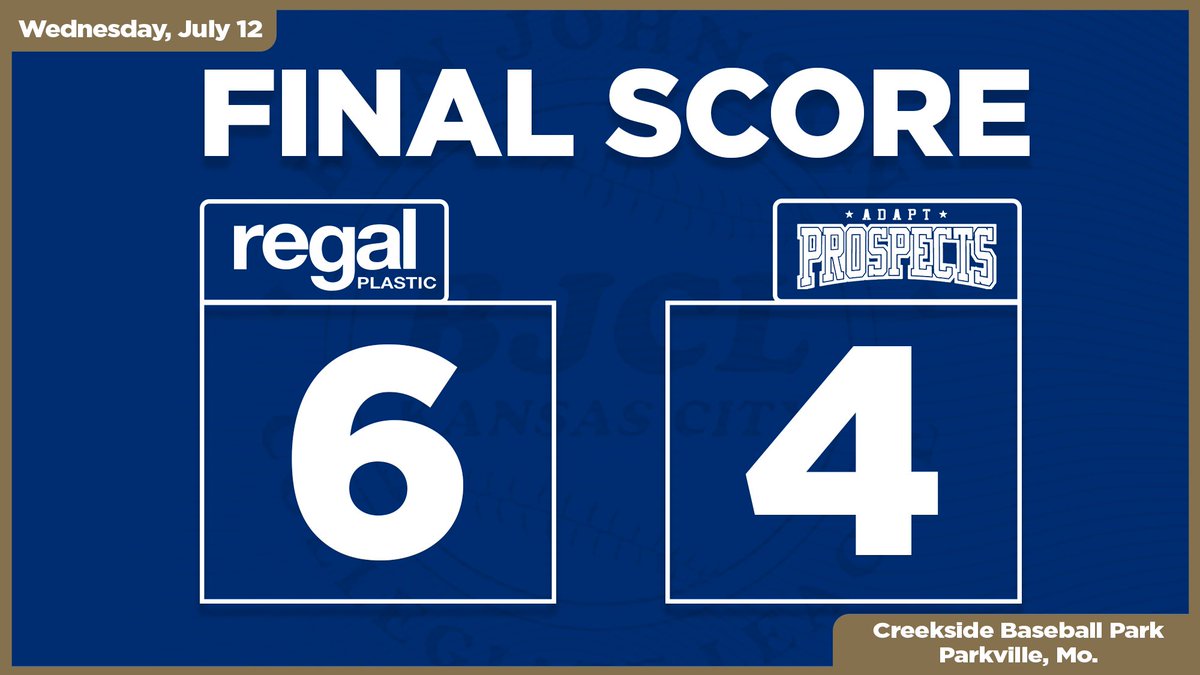 Regal Plastic secures the fourth and final BJCL Playoff berth with the win; OF <a href="/maxpawela/">Max Pawela</a> (<a href="/PHS_stitchball/">PHSBaseball/Softball</a>/<a href="/NWBearcatBSB/">Northwest Baseball</a>) doubles twice to pace the offense.

Recap: gc.com/game-6473ff35a…