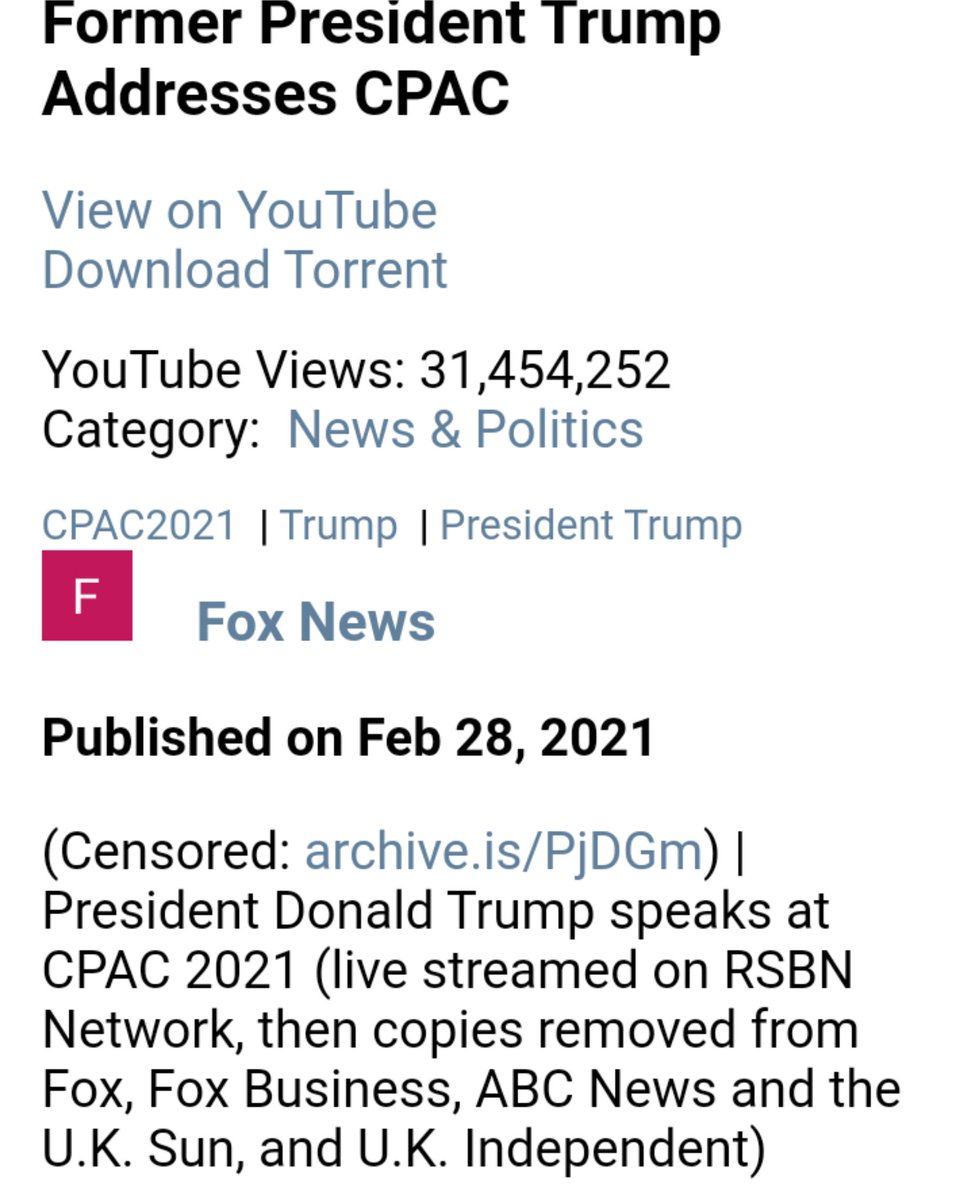 PatrioticPoity's tweet image. #PresidentTrump got 32 million watchers on #youtube alone for his #CPAC2021 speech!! Probably a total of over 50 million combining all platforms &amp;amp;stations.

dailywire.com/news/unpopular…

#81MillionVotesMyAss