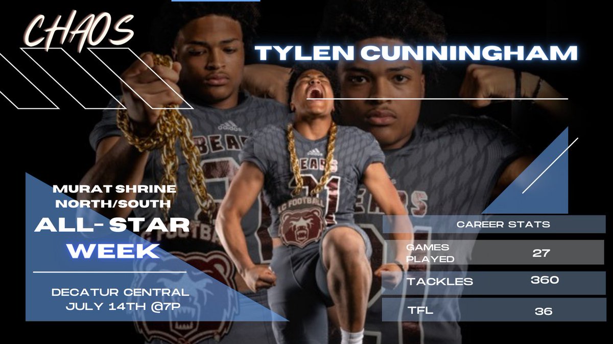 In just 2 days CHAOS will play his last Highschool game in the 57th annual Murat Shrine North/South All-Star game. Come check him out and support a good cause! Let's go @tylencunningham!
