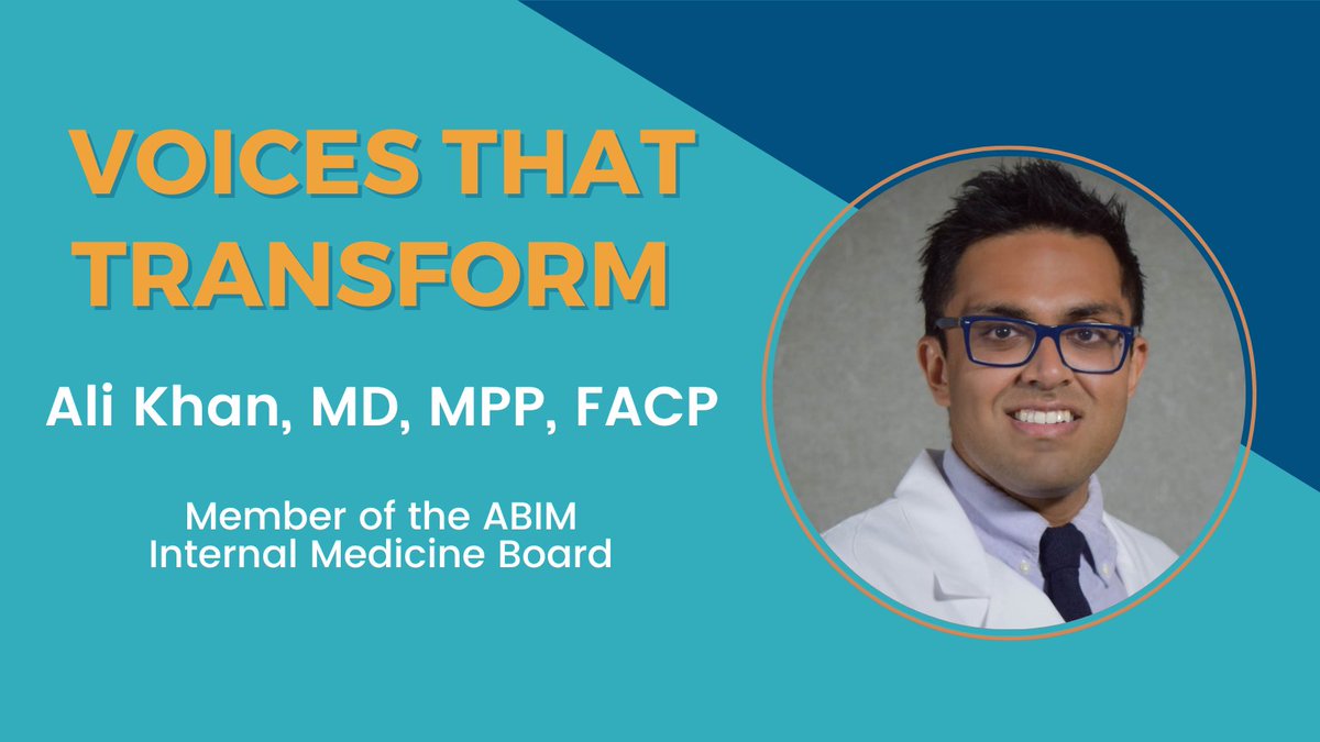 Dr. Ali Khan (<a href="/alikhan28/">Ali Khan, MD, MPP</a>) is a member of our Internal Medicine Board and today we're highlighting him in our #VoicesThatTransform series. 🎉 We spoke with him about helping transform American health care delivery and his role at <a href="/OakStreetHealth/">Oak Street Health</a>. 
📖 Read: blog.abim.org/voices-that-tr…