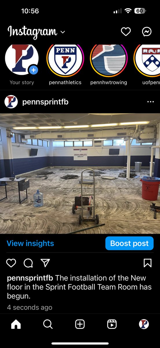 The installation of the new floor in the Sprint Football Team room has begun.