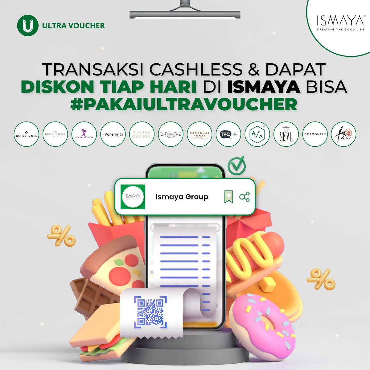 ultra_voucher's tweet image. Hi Ultranian! Saat ini, kamu hanya bisa transaksi cashless loh di restoran-restoran milik Ismaya Group! 

Nah, agar transaksi lebih mudah dan dapat diskon tiap hari, jangan lupa beli voucher Ismaya di Ultra Voucher ya🥳

Simple &amp;amp; auto lebih hemat🥰
 #promo #diskon #ismaya