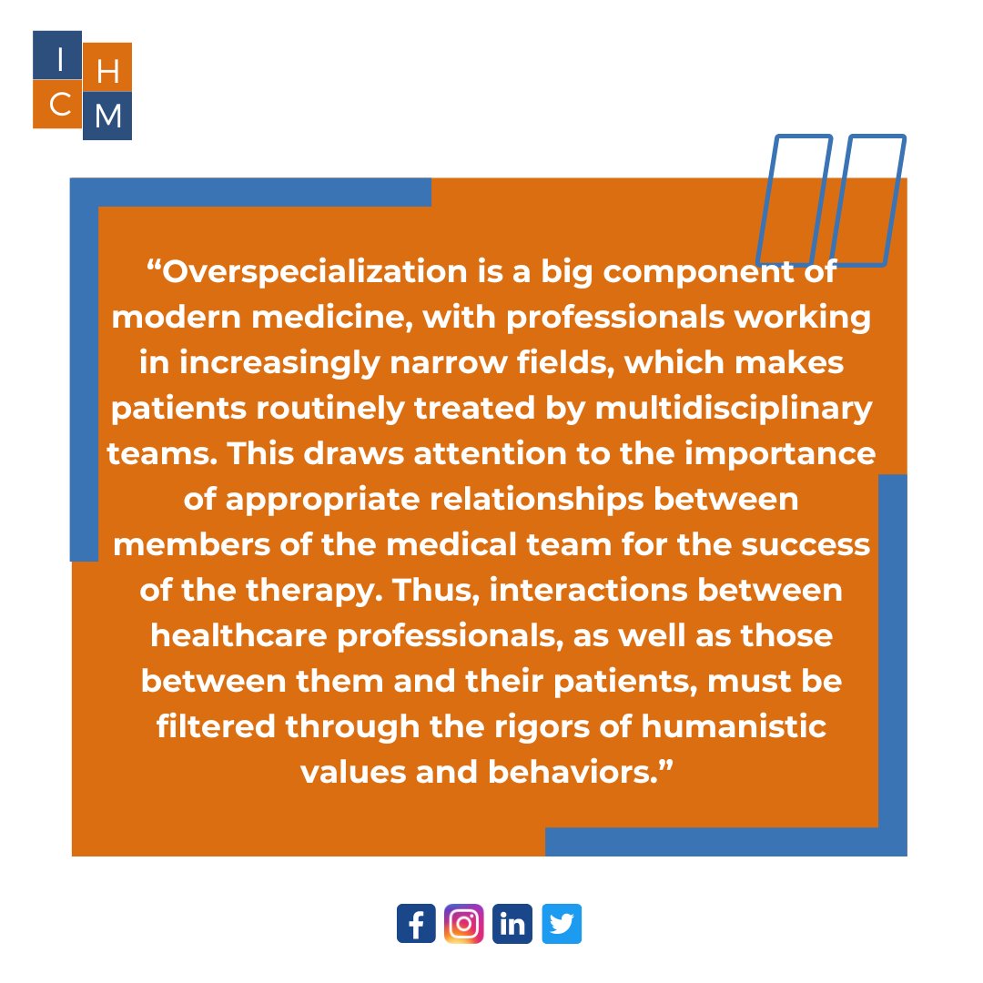 ICHMedicine's tweet photo. Strong relationships and humanistic values are essential in specialized medicine, as emphasized by this quote from Medicina. #ICHM #ICHMedicine #humanisticmedicine #health #healthcare #medicine  #humanisticcare #patinetcenteredcare  #humanism #doctor #MedTwitter #Medicina https://t.co/hmjnpFI84B