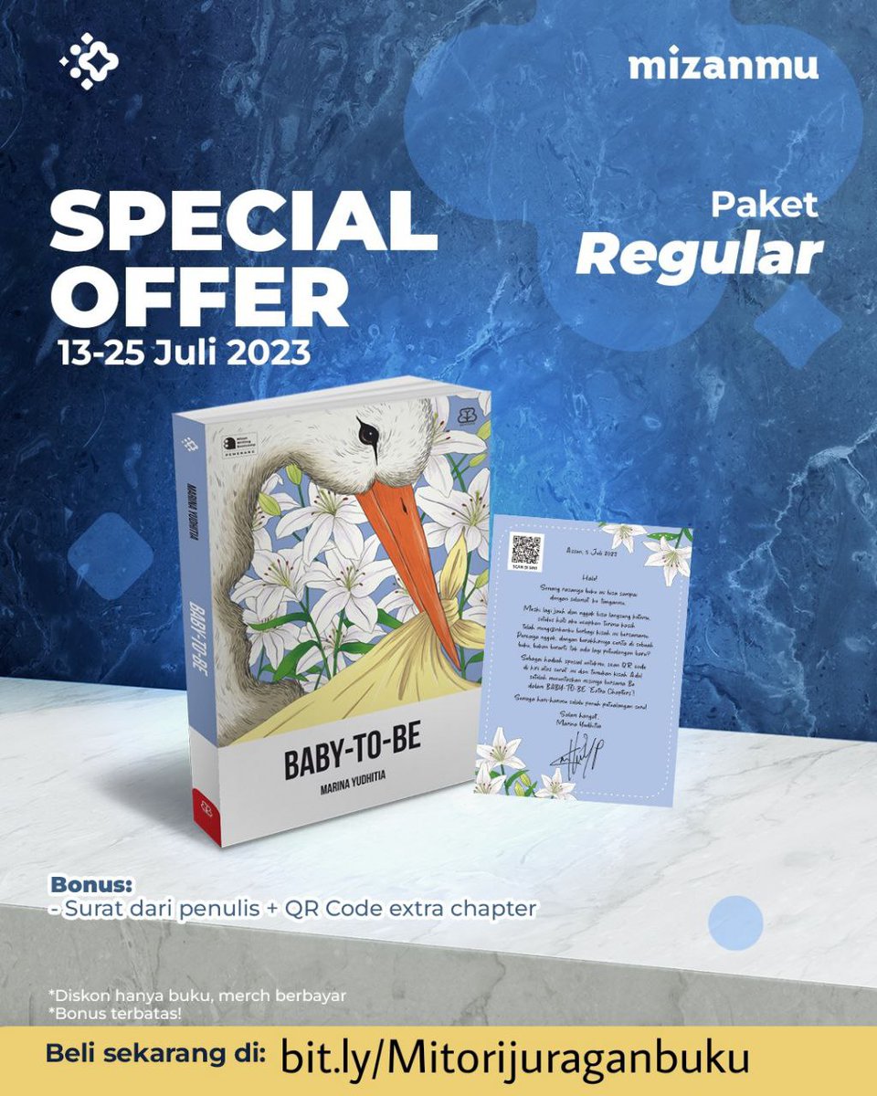 mitoreadbooks's tweet photo. 📚SPECIAL OFFER📚
13 - 25 Juli 2023

Ada banyak cerita tentang ibu, tapi tak pernah benar2 sama. Adel, seorang doula, tak pernah berkeinginan punya anak, apalagi menjalin hubungan dg lelaki. Namun, seekor bangau membawa ruh bayi kepadanya.

#MWB
#BabytoBe
@marinayudhitia https://t.co/8vQQmq2ma7