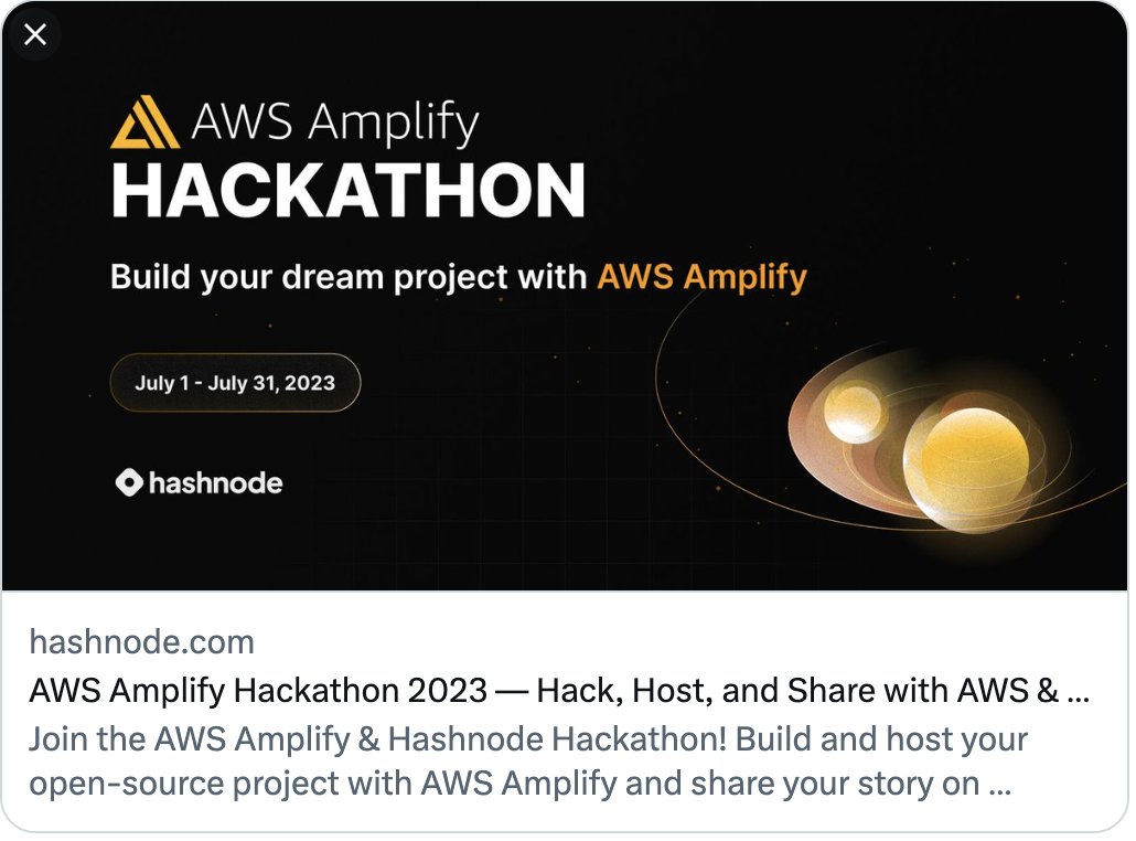 paulakshat's tweet image. 🚀AWS Amplify &amp;amp; Hashnode Hackathon 2023! Build, host, and share your open-source project using AWS Amplify from July 1 to July 31. Transform your ideas into reality and share your experience on Hashnode. Join now and innovate together! #AWSAmplifyHackathon #AWSAmplify #Hashnode…