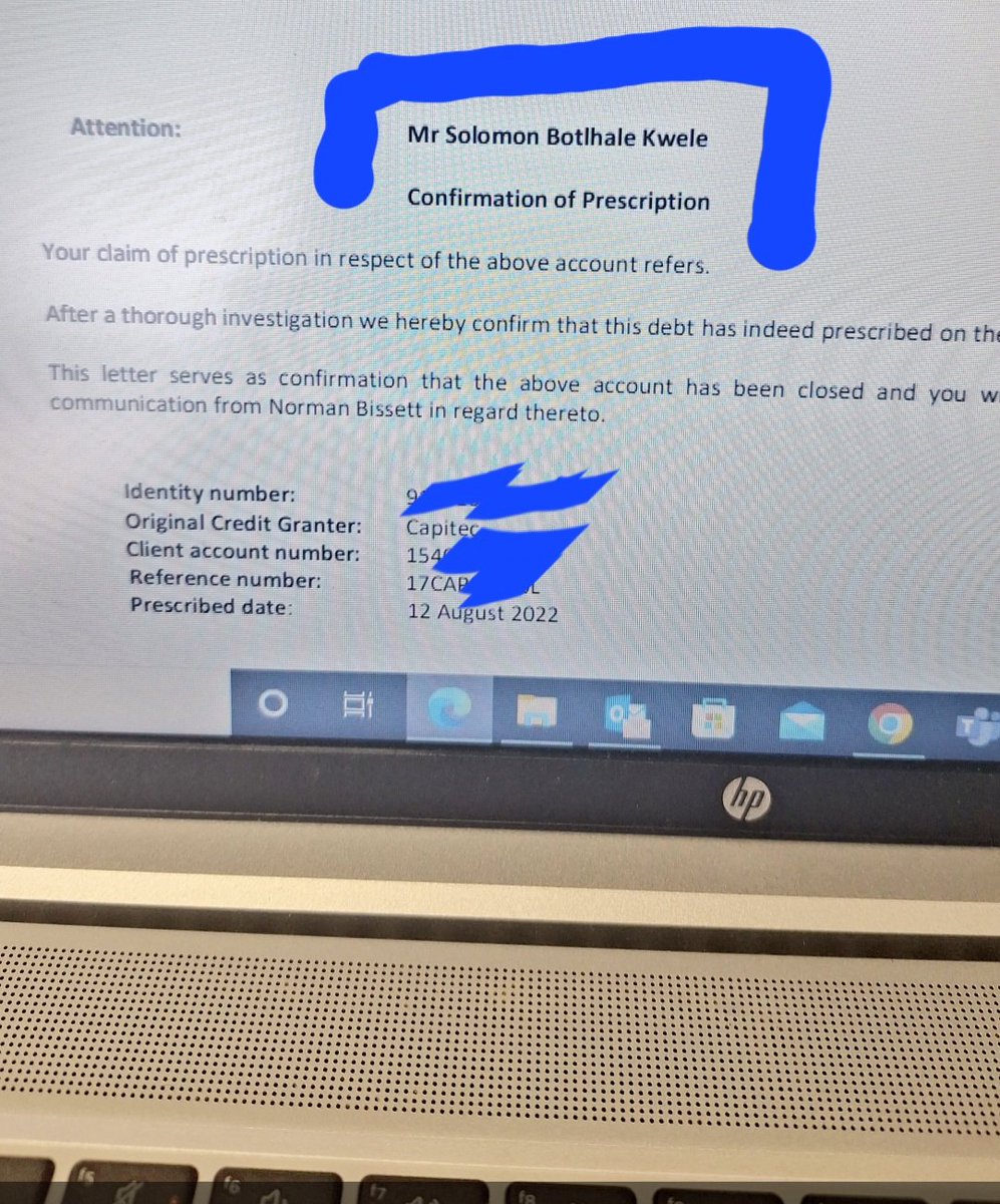 WiseBotlhale's tweet photo. @nyebe_official Just got to the bank, take R150k loan, buy car cash - then pay the loan first month - ignore their calls for 3 years, on the 4th year, call them, and request prescription letter, as the debt have expired. Send the letter to Experian, and credit score rebuilds. https://t.co/YQRskDfbG8