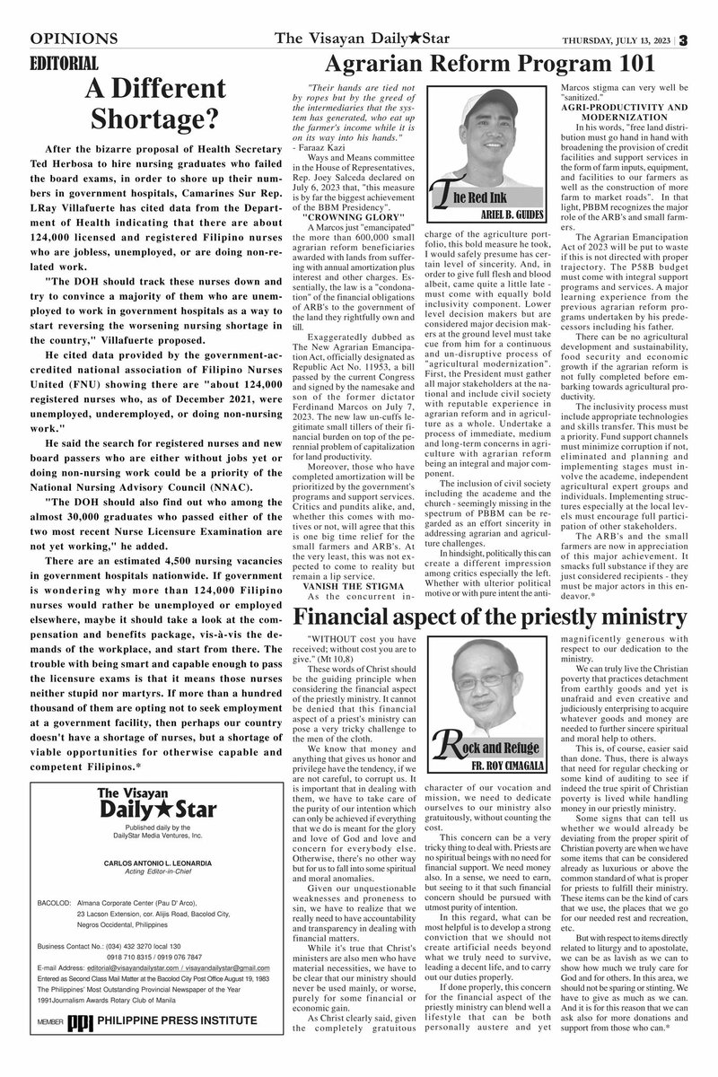 visayanstar's tweet photo. The Visayan Daily Star 
Thursday, July 13, 2023 Issue https://t.co/MvCdCl8UXu