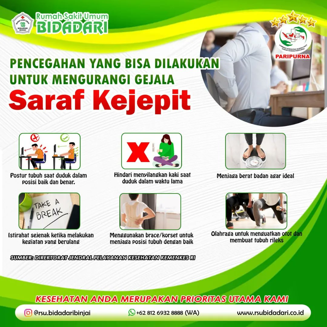 Rsubidadari's tweet photo. 4. Pencegahan yang mungkin bisa dilakukan untuk mengurangi gejala saraf kejepit. https://t.co/SkUNW7nDN5