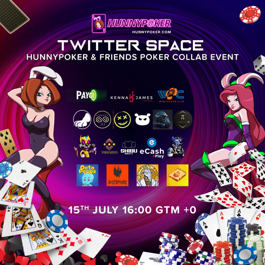 Huge #giveaway during our Twitter Space:  
5x10 Free Spins for existing users 
10x15 #FreeSpins for new users 
5x5 $BUSD 
2 random #NFTs  

1⃣ Follow <a href="/HunnyPoker/">HunnyPoker</a> <a href="/HunnySpacer/">Hunny Space</a> <a href="/HunnyPlay_/">HunnyPlay</a>
2️⃣ Like, RT &amp; TAG 3 #poker players 
3️⃣ BE IN THE SPACE TO WIN x.com/i/spaces/1YpKk……