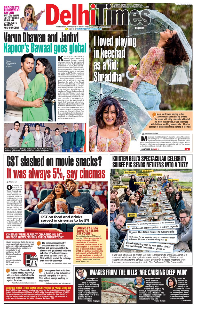DelhiTimesTweet's tweet photo. Here's a look at #DelhiTimes' front page. Click below to read the edition
https://t.co/mOYicwmckL
#VarunDhawan #JanhviKapoor #Bawaal #ShraddhaKapoor #GST #Bollywood #TaylorSwift #KristenBell #Hollywood #Delhi https://t.co/wb9kc2yt6o