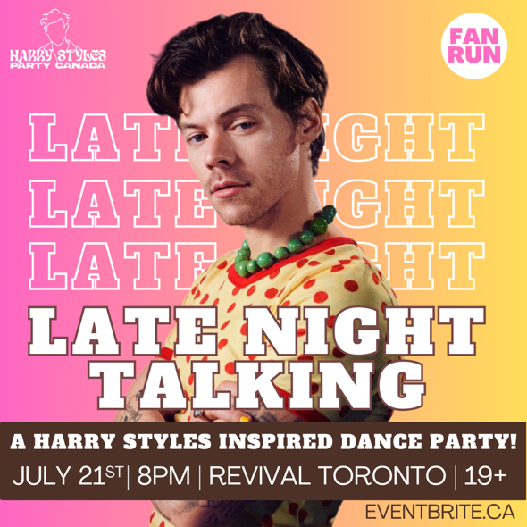365torontoCom's tweet photo. Tastes like strawberries on a summer evening. A Harry Styles inspired dance party: LATE NIGHT TALKING. July 21st at Revival Bar @revivalbarevent. Harry Styles fans unite.

Details: https://t.co/j3BKx9KgO9
#torontonightlife #harrystylesfans #dance 19+ https://t.co/SoKzaK19vr