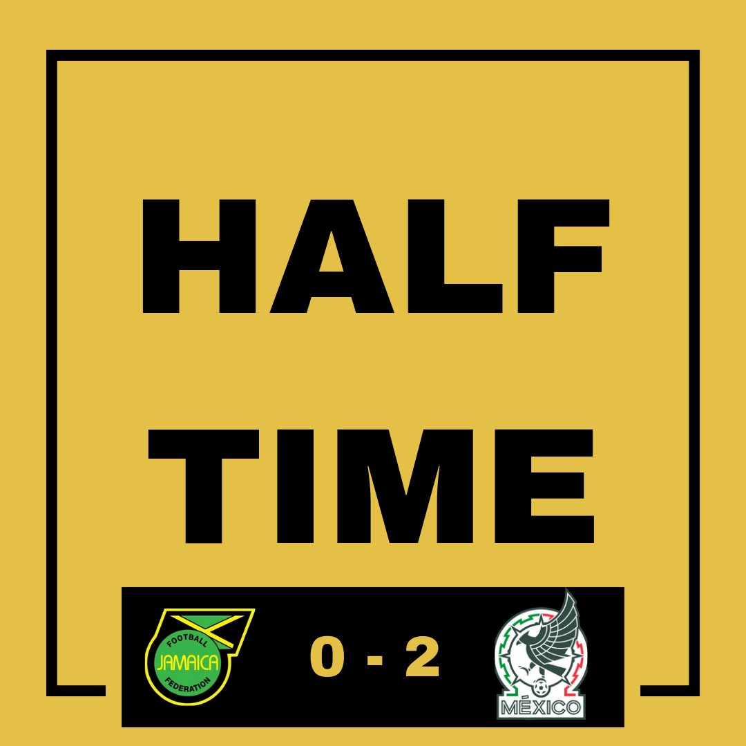 Sideline_Crew's tweet photo. The first half ends 2-0, with the Mexicans ahead at the break 📌 🇯🇲 

#Goldcup #JAMMEX #Jff_football # ReggaeBoyz https://t.co/O8noS6AFD0