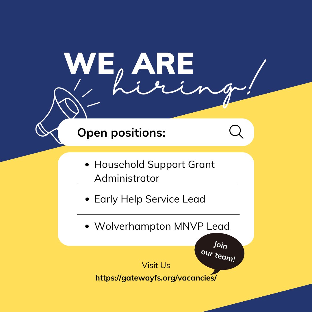Gateway Family Services CIC (@gateway_fs) on Twitter photo 📢 We're Hiring!
We are currently looking to fill three positions in our team. If you are enthusiastic, dedicated, and eager to work with a vibrant team, we would love to hear from you. <a href="/BVSC/">Birmingham Voluntary Service Council</a> <a href="/SolihullCouncil/">Solihull Council</a> 📢 We're Hiring!
We are currently looking to fill three positions in our team. If you are enthusiastic, dedicated, and eager to work with a vibrant team, we would love to hear from you. <a href="/BVSC/">Birmingham Voluntary Service Council</a> <a href="/SolihullCouncil/">Solihull Council</a>