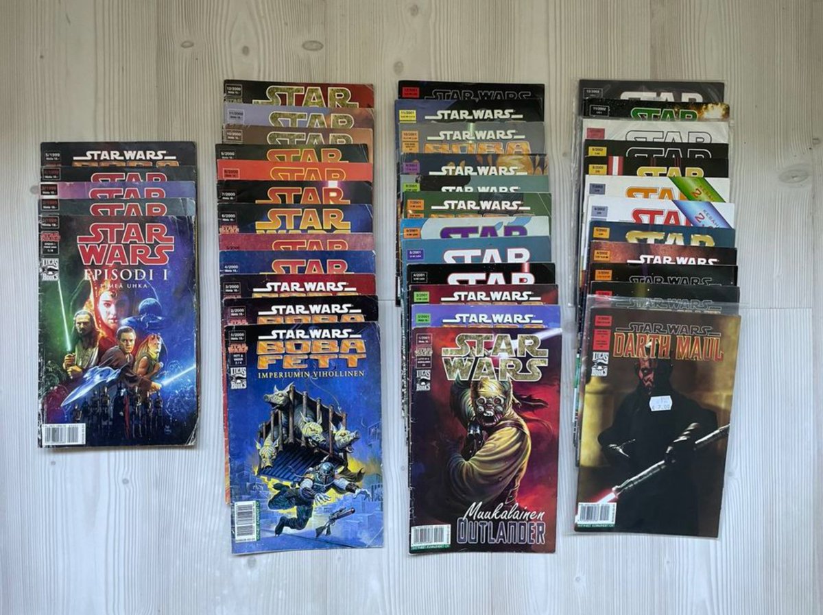 Hei #sarjakuvat ja #kirjatwitter! Myynnissä complete suomenkielisten Star Wars -sarjakuvalehtien kokoelma vuosilta 1999-2002 (41kpl). HP 200€. Myynnissä muuallakin.