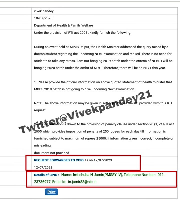 Vivekpandey21's tweet photo. RTI is forwarded to CPIO, It's a request to @MoHFW_INDIA please answer the RTI as soon as possible, the lives and future of thousands of Medico's is in stake.
Your reply will decide their future.
#nextexam #next #MedTwitter
#NONEXTFOR2019BATCH
#NoNext #MBBS https://t.co/3FoszeAa9G