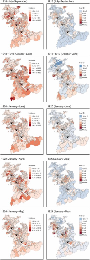 New publication out in #EconomicsAndHumanBiology: 'From pandemic to endemic: Spatial-temporal patterns of influenza-like illness incidence in a Swiss canton, 1918-1924'. We show that the pandemic transitioned to endemic spread in several waves (including another strong wave ...