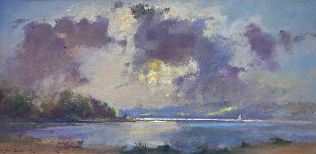 Another painting that is off to a new home! 
"Breaking Light on the Eastern Cleddau at Picton Point" oil on a 12"x 24" panel. Many thanks to its new owners and Rob at the Pure Art Gallery, Milford Haven. Many more paintings at jonhouser.co.uk 
#artforsale #originalart
