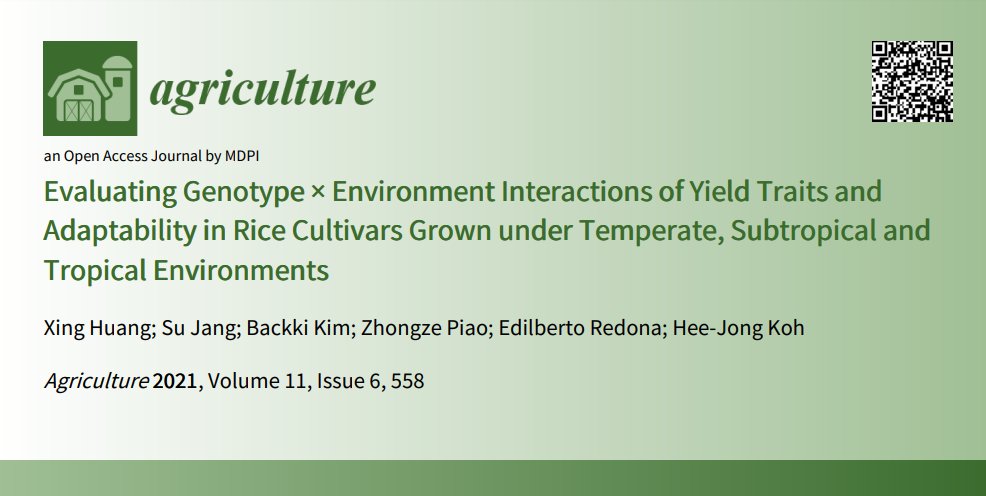 AgricultureMdpi's tweet photo. #AgricultureMdpi - 2021 High Cited Paper
Title: Evaluating Genotype × Environment Interactions of Yield Traits and Adaptability in Rice Cultivars Grown under Temperate, Subtropical and Tropical Environments
Authors: Xing Huang et al.
Link: https://t.co/nbwOjerAJ7
#riceyield https://t.co/NpjUfnpPNe