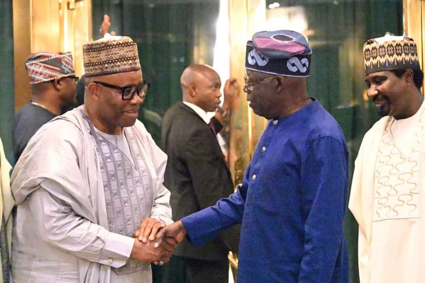 Senator_Akpabio's tweet photo. On Wednesday, I led the Principal Officers of the 10th Senate to a meeting with our President, Senator Bola Ahmed Tinubu GCFR and to formally congratulate him on his emergence as the Chairman of ECOWAS. https://t.co/qRoTxgzmAz