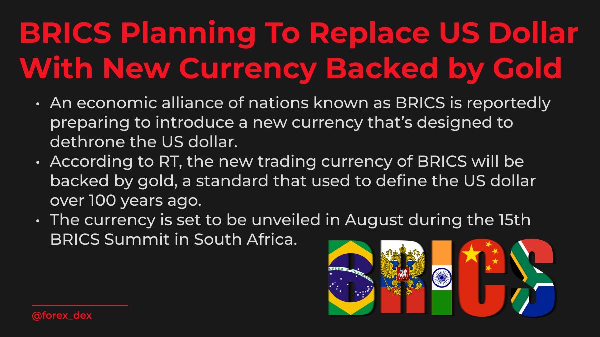BRICS Planning to Replate US Dollars with new currency backed by Gold!    

forexdex.me 

#forexdex #forex #trading #yuan #usdc #tether #Bitcoin #forextrading #stablecoin #eurostable #dollar #CBDC #blockchain #brics #gold #russia #china #india #brasil #africa