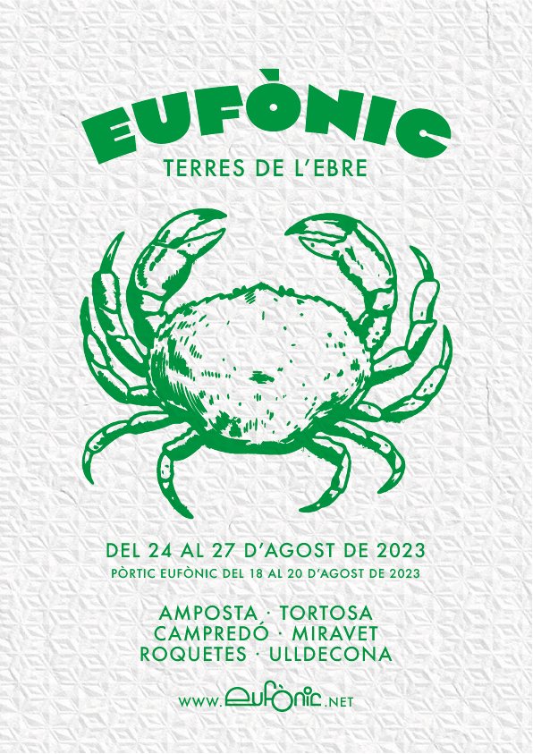 eufonic_fest's tweet photo. Aquí ho tenim: el programa d'#Eufònic2023, la  12ª edició: del 24 al 27 d’agost, 32 artistes i un munt d’activitats gratuïtes a 6 poblacions de les #TerresdelEbre. Gràcies pel suport, us estimem el que no està escrit!
🦀 https://t.co/G6Y6of8bj3 https://t.co/KSJBmJefp7