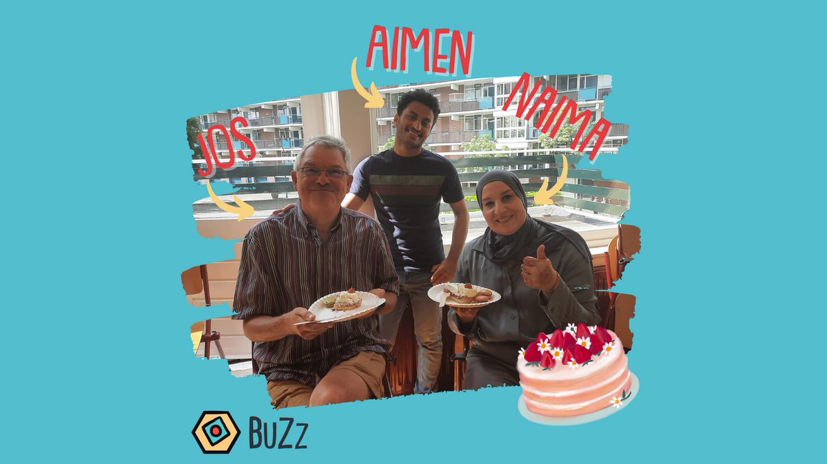 Ja er is taart! En dat is omdat Aimen een superleuke vrijwilligersjob heeft. Hij gaat namelijk aan de slag bij Jeugddorp Leiden. En dat moet gevierd worden!
 
Op de foto zie je Jos, die Aimen begeleidt. In het midden Aiman en helemaal rechts Naima van BuZz.