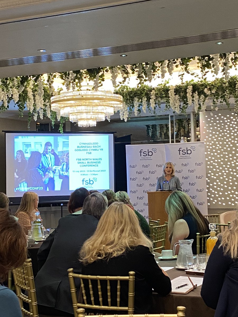 At FSB North Wales Small Business Conference #FSBNWCONF23 hosted by TV journalist, the amazing @sianlloydnews - at our fabulous member @grosvenorpulford (strictly over the border in England/Cheshire - but depends on where you stand!) @FSBNorthWales @FSBSouthWales @fsb_policy