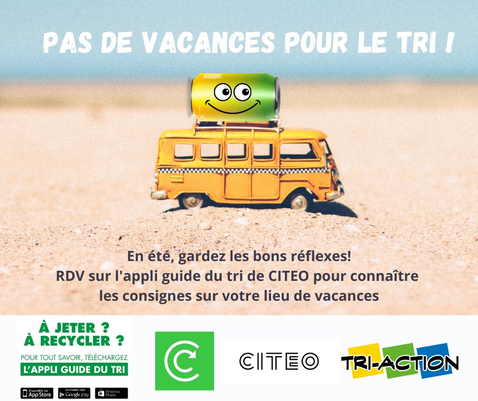 🏖️Cet été, pas de vacances pour les déchets!
L'extension des consignes de tri vaut partout en France depuis janvier 2023!
Même en vacances, pensez donc à trier vos déchets! Vous avez un doute? 👉L'appli guide du tri de Citeo est là pour le lever : citeo.guidedutri.fr