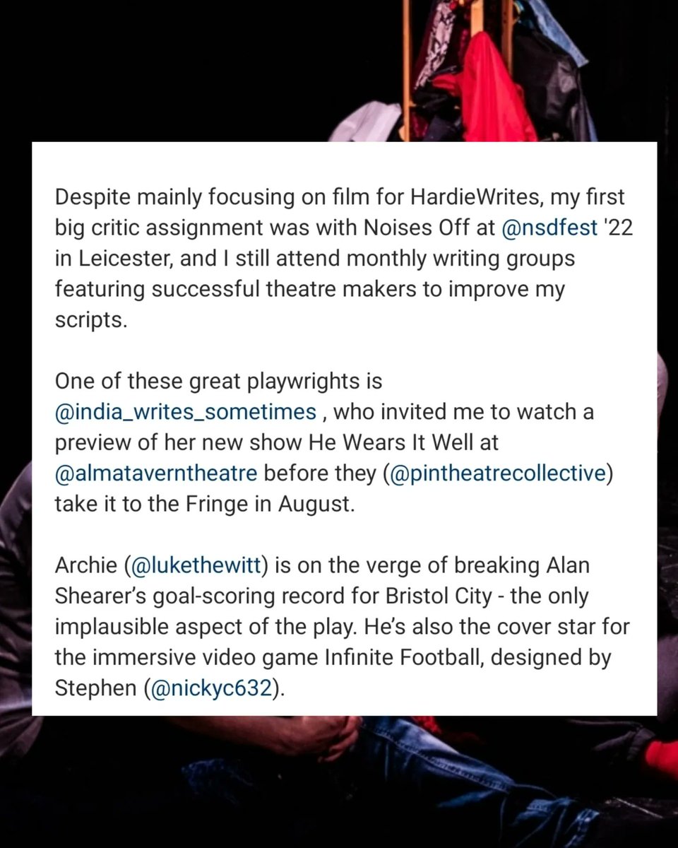 PinTheatre's tweet photo. Read our first review for He Wears It Well by HardieWrites ✨️ 
#edfringe #fringereview #fillyerboots  #EdFringeLGBTQ2023 https://t.co/nQ3zjsV6N1