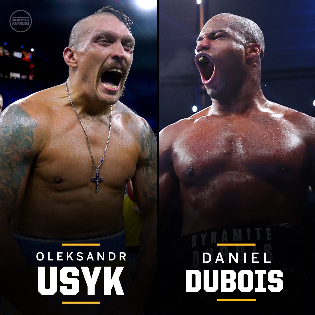 🥊Daniel Dubois sets his sights on dethroning Oleksandr Usyk and bringing the titles back to Britain.
🥊Read the full story here: fighterstalktv.com/news/dubois-pr…

#Boxing | #DuboisVsUsyk | 
#HeavyweightShowdown | #TitleFight #ChampionshipBout