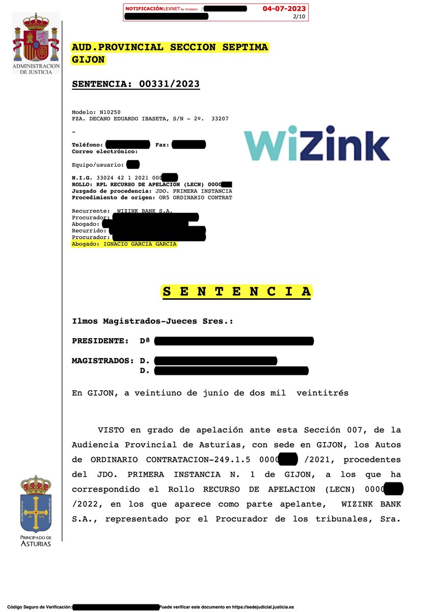 gersasj's tweet photo. Ahora que se ha suspendido la huelga de Justicia comienzan a salir resoluciones. La AUD. PROV. de ASTURIAS confirma la nulidad de esta #tarjetarevoling de WIZINK, que tendrá  que devolver todos lo cobrado de intereses, comisiones, seguros... porque sus intereses son USURARIOS. https://t.co/6tueL1TmPV