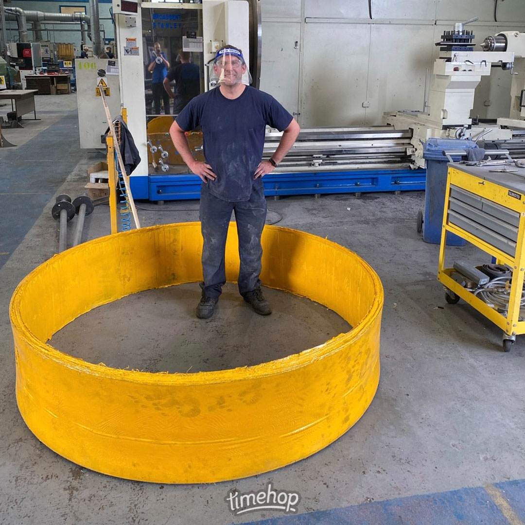 Tufcot created a specifically designed manufacturing machine for all our large tubes. Dave is manufacturing a large tube in the Tufcot® T100P grade in yellow. This is a large tube; however it’s nothing compared to our maximum diameter which is a staggering 3 metres!

#composites