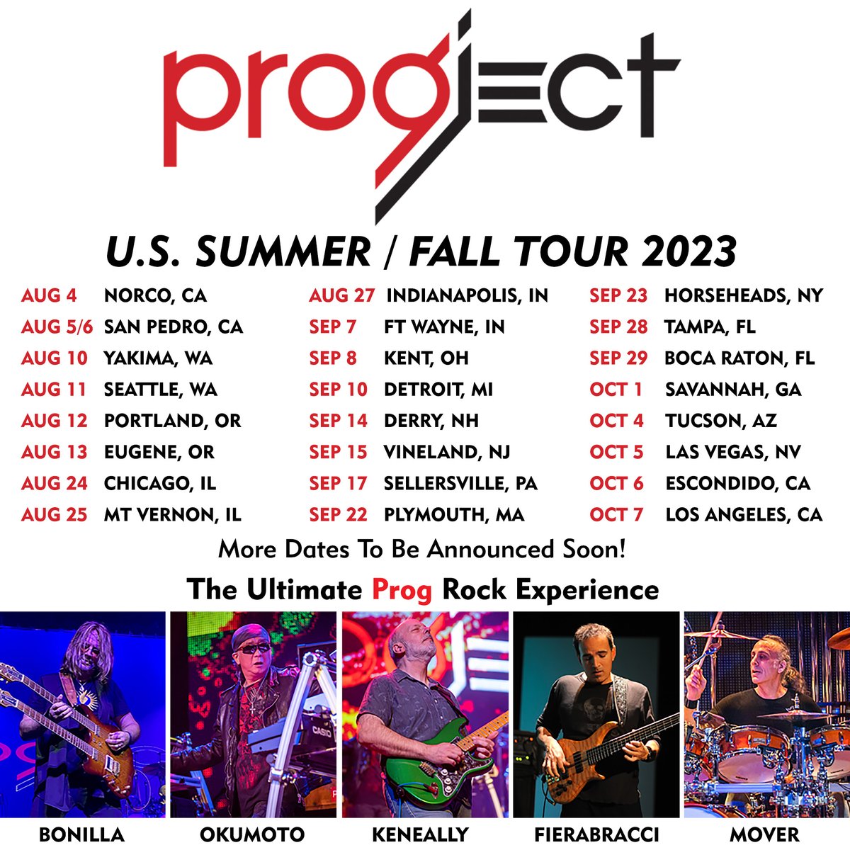 We've added a few more dates to our upcoming summer tour, with yet more to come! The new dates include stops in Detroit, Tampa, Tucson and Los Angeles. All details at progject.com/tour #prog