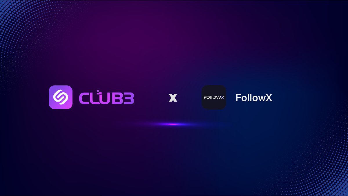 🥳 Welcome to the #Club3 fam, @Follow_X_Pro! 🎉

⚡️ Join us in celebrating the partnership with FollowX, a decentralized spot and derivatives exchange on the #Arbitrum network.

Discover a new world of trading possibilities on #FollowX.
Check them out: club3.xyz/FollowX