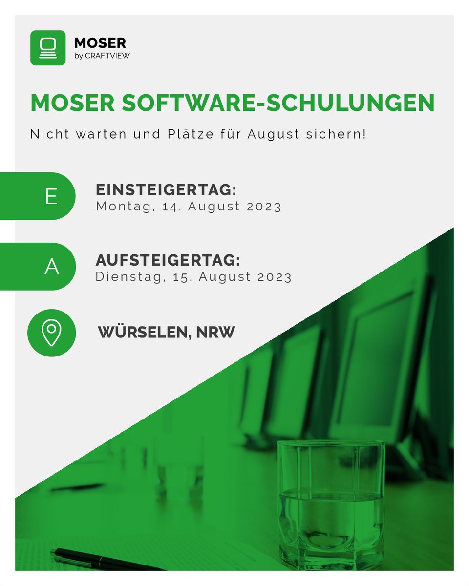 Schulungen im August 

Verpasse nicht unseren Einsteigertag (14.08.) und unseren Aufsteigertag (15.08.) in Würselen! 

➡ moser.de/schulungen 

Das MOSER-Team 
 
#moser #erpsoftware #erp #digitalisierung #schulungen #seminare #aufsteigertag #einsteigertag #softwareschulung