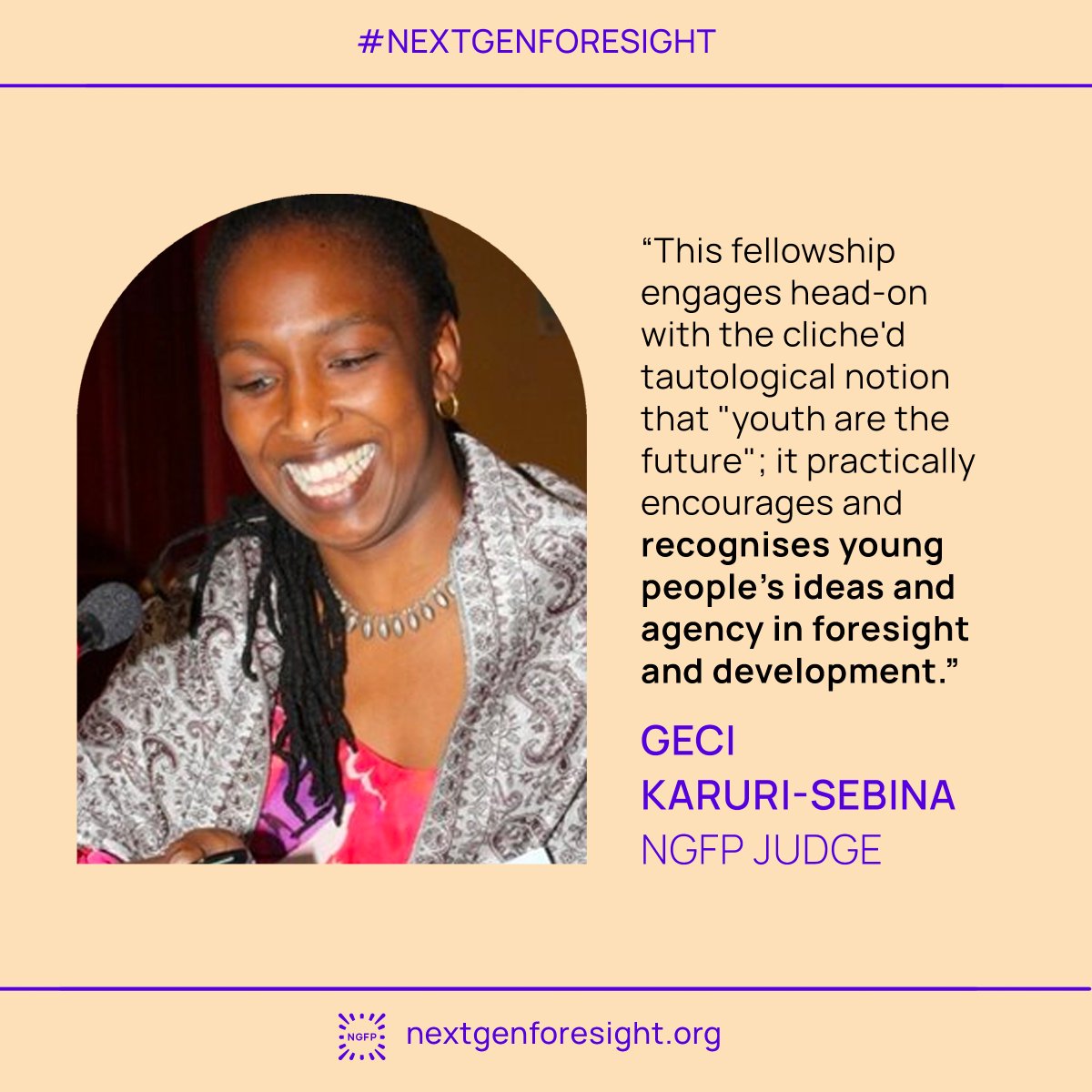 nxtgenforesight's tweet photo. We are honoured to have Geci join our #NGFPFellowship judging panel this year! She's an urban scholar-practitioner focused on the intersection between people, place and technological change. Meet other judges here: https://t.co/8aFOh8oig7 #nextgenforesight #NGFP2023 https://t.co/NebLbPIgLB
