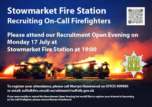 Live in Stowmarket? Thinking about a career in the Fire Service? Join us on Monday from 1900 and find out how you can start your next adventure! @SuffolkFire #stowmarket #oncall #firecareers