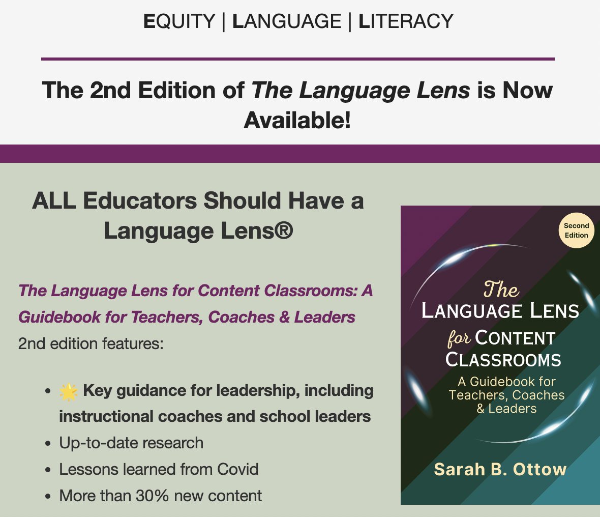 Excited to announce @SarahOttow's 2nd edition of her beloved The Language Lens book!

sarahottow.com/the-language-l…