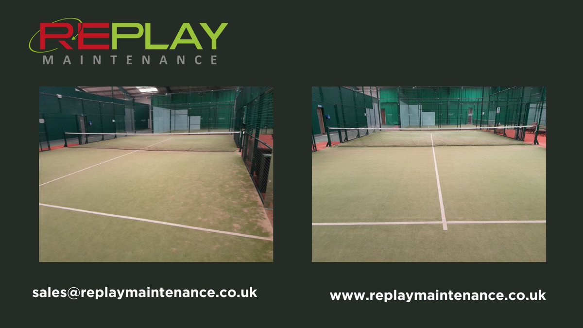ReplayMaintain's tweet photo. #beforeandafter #ReplayRevive photos of #Padel #courts at a #leisure club in Watford.
#Revive is a structured #maintenance programme preserving performance characteristics & maximising the life of the playing surface. #facilities #FacilitiesMgmt #grounds #groundsteams https://t.co/RzShY7nbSV