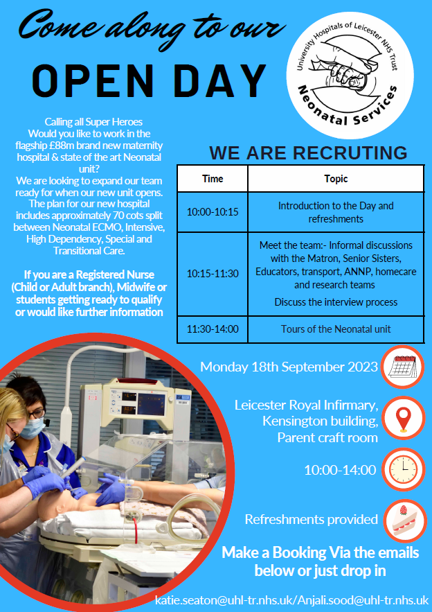 East Midlands Neonatal ODN (@emnodn) on Twitter photo Our #neonatal units <a href="/UHLNeonates/">Leicester Neonatal Service</a> are having a recruitment open day on Monday 18 September 2023.
See below for further info 👇 Our #neonatal units <a href="/UHLNeonates/">Leicester Neonatal Service</a> are having a recruitment open day on Monday 18 September 2023.
See below for further info 👇
